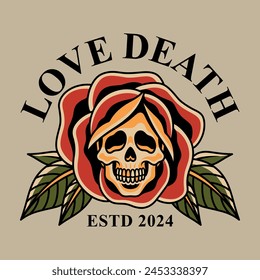 skulls and roses with old school tattoo style