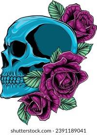 skulls with roses on white background