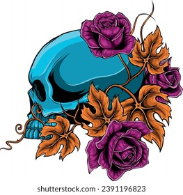 skulls with roses on white background