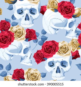 Skulls and roses seamless