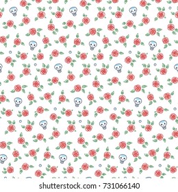Skulls and Roses. A seamless vector pattern with a playful cartoonish vibe. Swatch fill included.