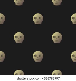 Skulls seamless background pattern on black background. Flat style vector illustration