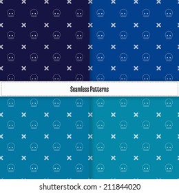 Skulls seamless pattern, 4 color set. Halloween. Vector