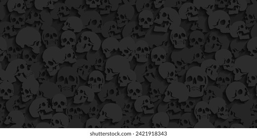 Skulls seamless pattern in black. Vector background for your design.
