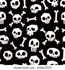 Skulls Seamless Pattern with bones. Vector background for happy halloween and day of dead celebrate.