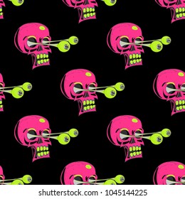 Skulls seamless pattern. Cartoon style pattern design.