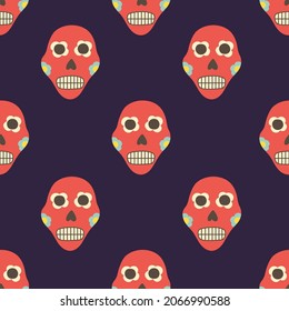 Skulls seamless pattern. Dia de los Muertos background. Day of the Dead mexican card. Mexico culture holiday texture. Cinco de Mayo. Embroidery banner. Vector illustration.