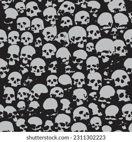 Skulls Seamless Pattern. Gothic graphic for textiles, apparel and clothes. Artwork for backgrounds, web design and print projects. 90's retro vibe horror decorative illustration graphic.