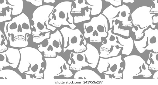 Skulls seamless pattern. Gray and white. Vector background for your design.