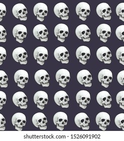 Skulls seamless pattern on a dark background.