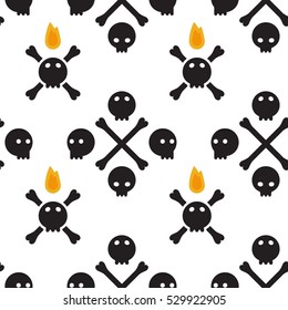 Skulls seamless pattern simple fire bones vector 