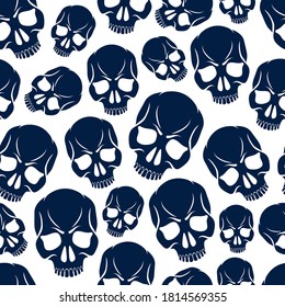 Skulls seamless pattern, vector background with crazy sculls for Hard Rock and Rock N Roll subculture prints textile, hazard and danger, horror and death theme.