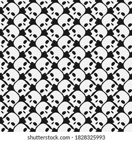 Motif harmonieux de crânes, arrière-plan vectoriel avec des sculptures folles pour les impressions textiles de sous-culture Hard Rock et Rock N Roll, danger et danger, thème de l'horreur et de la mort.