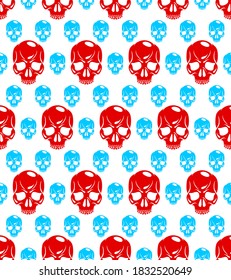 Skulls seamless pattern, vector background with crazy sculls for Hard Rock and Rock N Roll subculture prints textile, hazard and danger, horror and death theme.