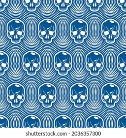 Skulls seamless pattern, vector background with crazy sculls for Hard Rock and Rock N Roll subculture prints textile, hazard and danger, horror and death theme.