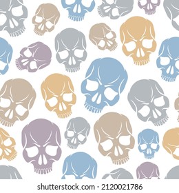 Skulls seamless pattern, vector background with crazy sculls for Hard Rock and Rock N Roll subculture prints textile, hazard and danger, horror and death theme.