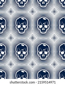 Skulls seamless pattern, vector background with crazy sculls for Hard Rock and Rock N Roll subculture prints textile, hazard and danger, horror and death theme.