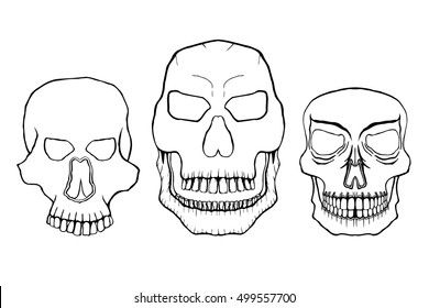 Skulls set. Hand drawn style. vector illustration image. Isolated on white.