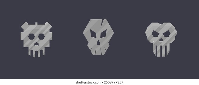 Crânios Definir Ícone Logo Elemento Sci Fi Hud Hexágono Futurista Desenho Animado Militar Vetor Design