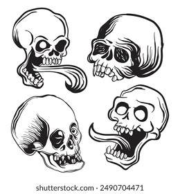 Skulls. Set of vector illustrations. Isolated on white background.