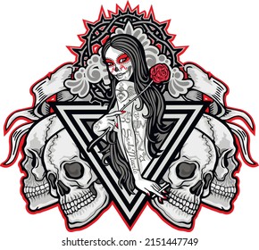 Skulls Sexy Tattooed Girls Skull Makeup Stock Vector (Royalty Free ...