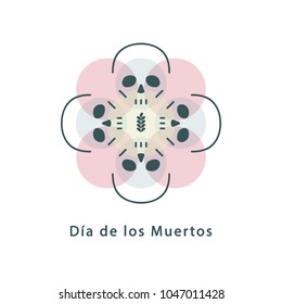 Skulls. Sign, symbol, logo, icon. A flower from circles and a skeleton. Design element. Halloween, Day of the Dead. Vector illustration.