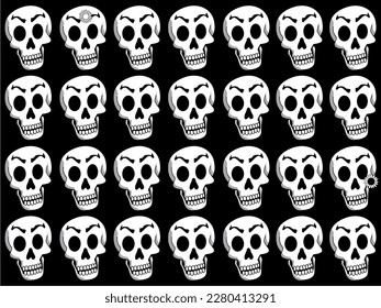 skulls texture in black and white, vector illustration.