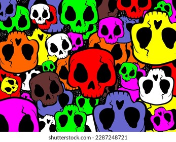 Skulls texture colors, vector illustration, bone, art, black, white.