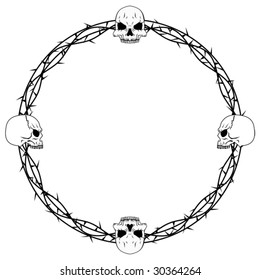 Skulls and thorn vines vector decorative border