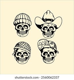 skulls traditional tattoo design set