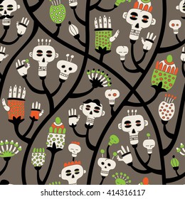 Skulls Tree Seamless Pattern