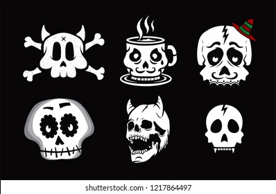 Skulls Vector illustration. Black background.