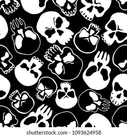 
Skulls vector illustration hand drawing contours silhouettes seamless pattern