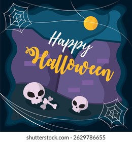 Crânios e teias de halloween. Ilustração vetorial