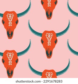 Skulls western vector seamless pattern.