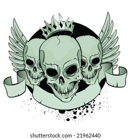 Skulls with wings and ribbon