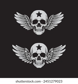 skulls with wings set illustration