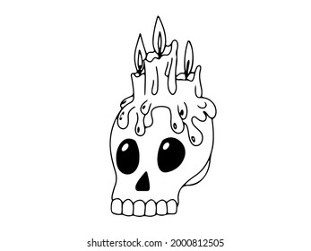 The skull  shaped candlestick is decorative element for Halloween  Coloring  Gloomy Doodles  Vector illustration isolated white background