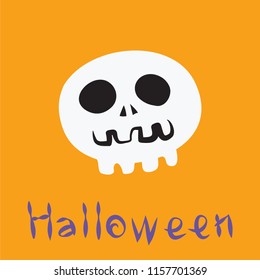 The skull-shaped design and the word Halloween on an orange background.