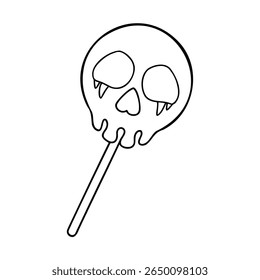 Een schedelvormige lolly op een stok tegen een Halloween snoep