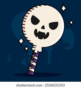 Skull-shaped lollipop for spooky Halloween candy design, Vector