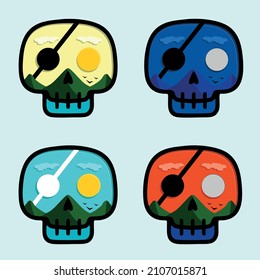 Skull-shaped seascape illustration Vector icon