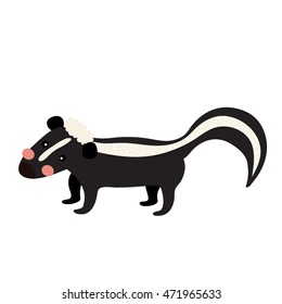 Skunk animal cartoon character isolated on white background.