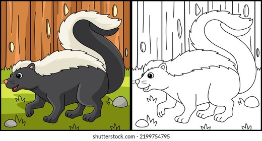 Skunk Animal Coloring Page Colored Illustration