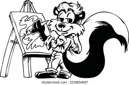 Skunk Artist Cartoon Vector Illustration