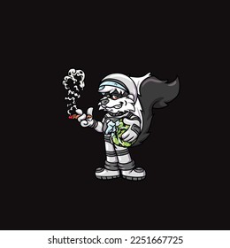 skunk astronaut vector smoking joint hold cookie money weed cartoon