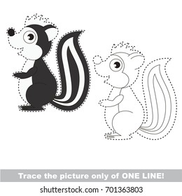 Skunk to be traced only of one line, the tracing educational game to preschool kids with easy game level, the colorful and colorless version.