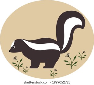 Skunk with big tail. Skunk sticker. Vector illustration. 