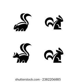 Skunk black white silhouette icon design illustration template