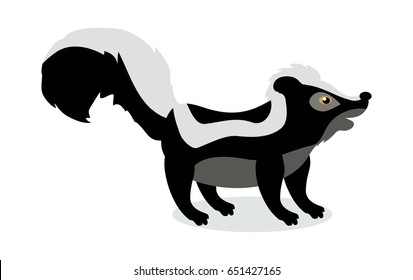 Skunk cartoon character. Cute Skunk  flat vector isolated on white background. North America and Eurasia fauna. Skunk icon. Animal illustration for zoo ad, nature concept, children book illustrating